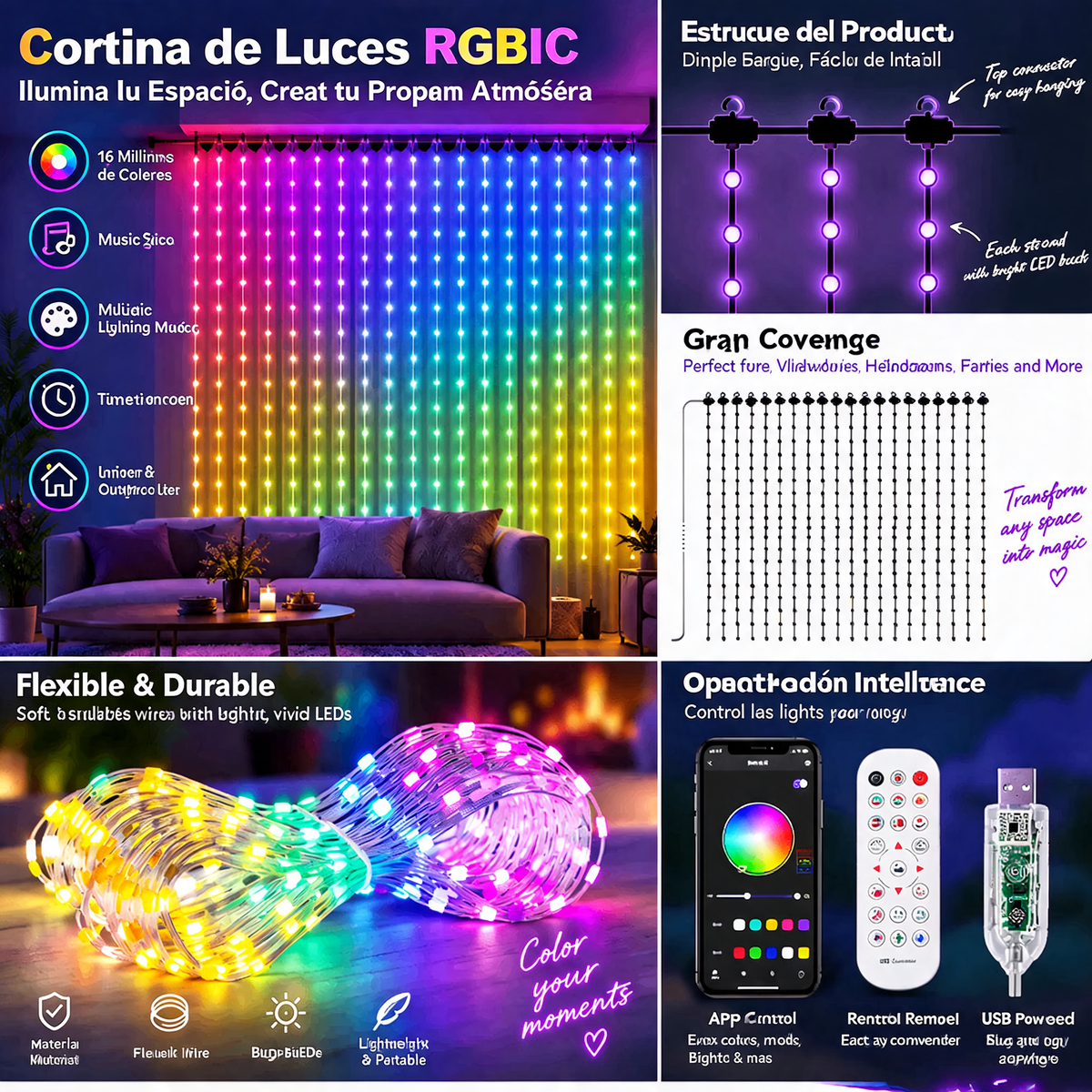 Cortina de Luces Navideñas Animadas